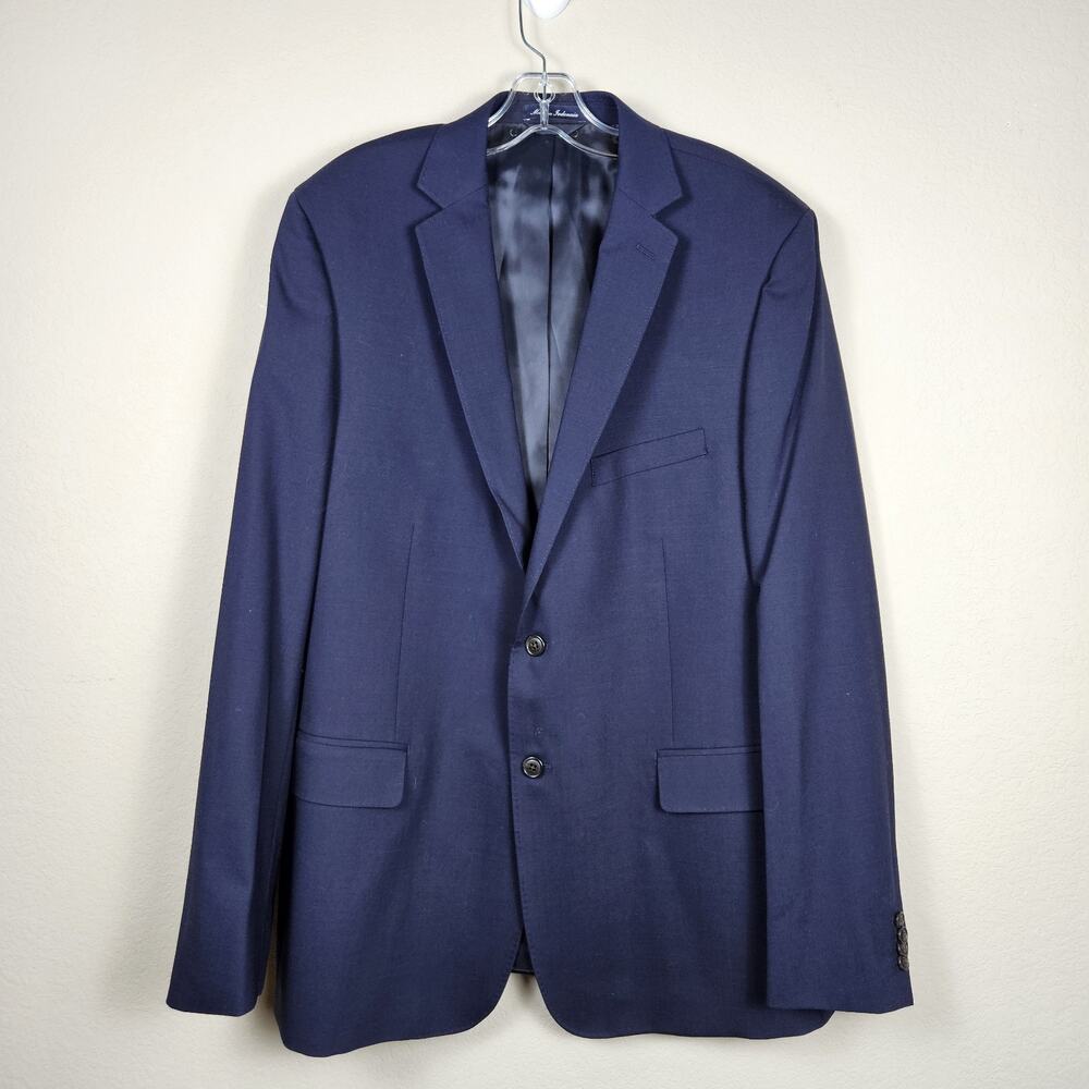 Lands End Stretch Blazer Mens 44L Year Rounder Traditional Fit Navy Wool Jacket